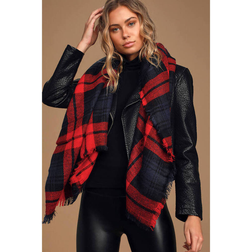 Lulus Fireside Memories Red Plaid Scarf - Size One Size